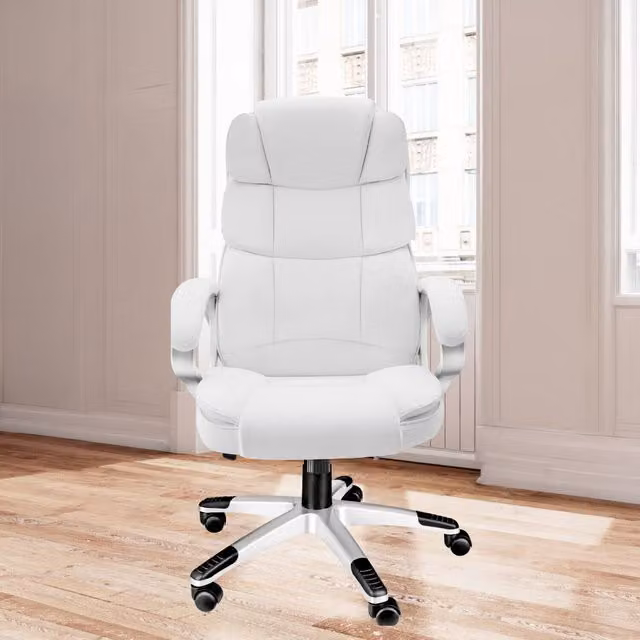 Tectake White Executive Swivel Office Chair with Armrests and Castors
