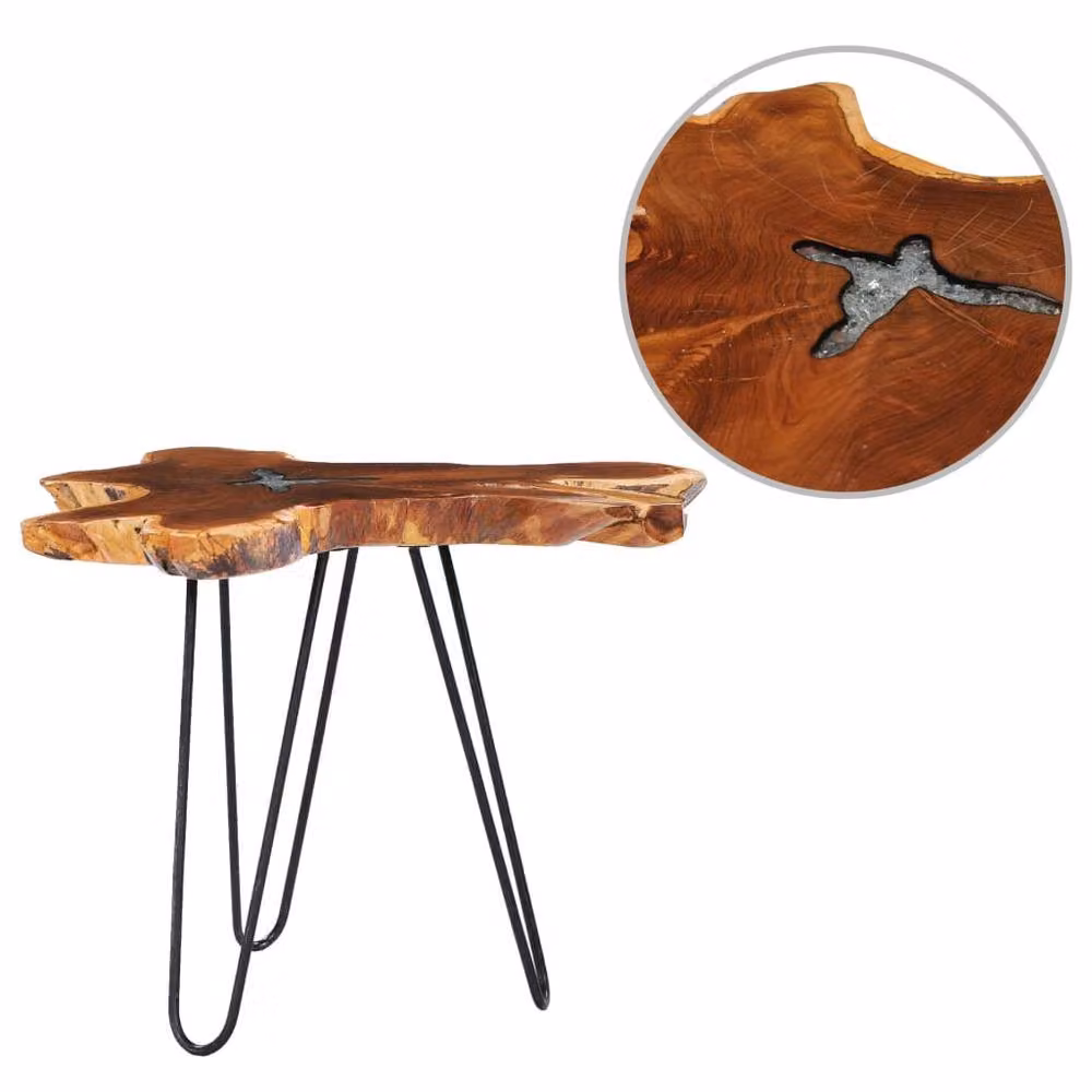 Berkfield Home Live Edge Coffee Table in Solid Teak Wood and Polyresin, W: 70 cm, D: 45 cm – 2