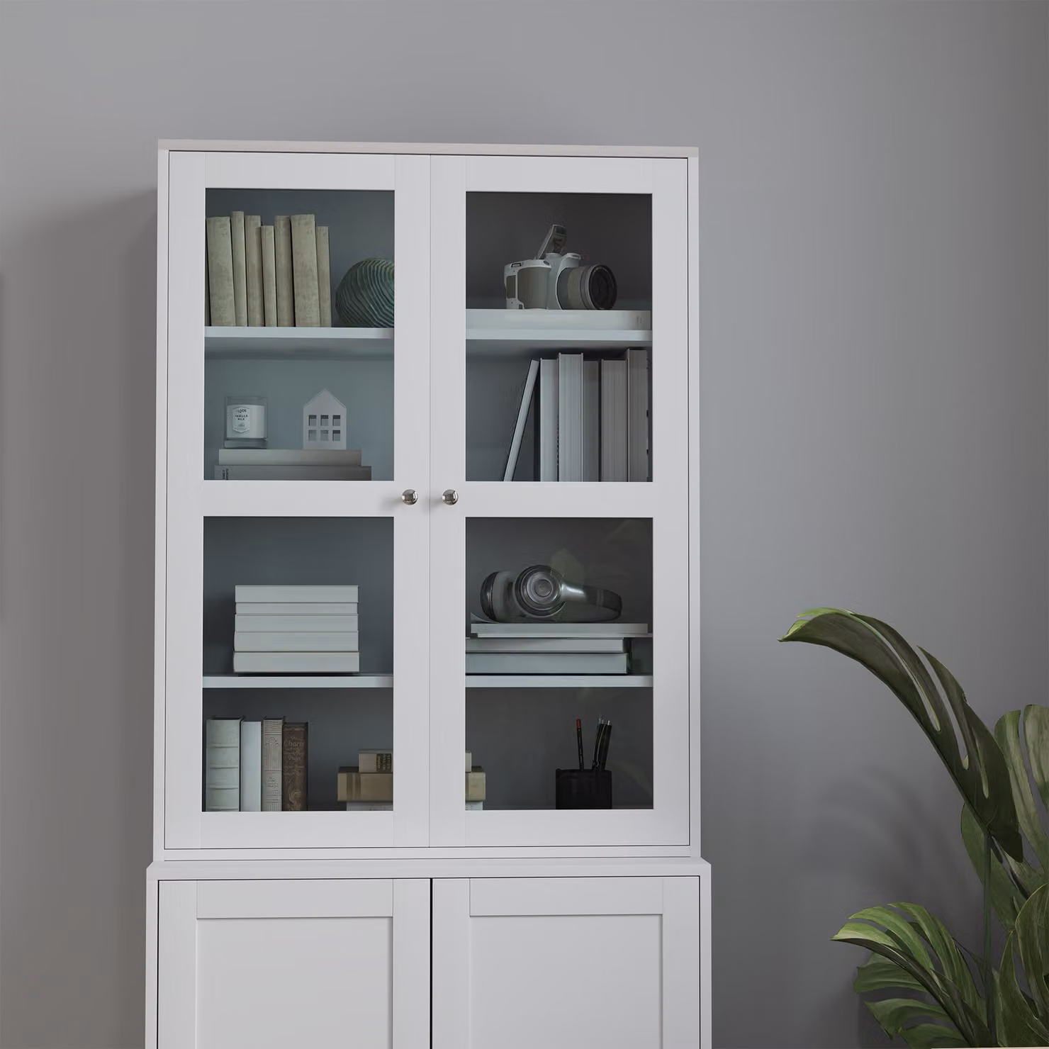 HOMCOM Modern White Double Storage Display Cabinet with Glass Doors and Internal Shelves, H: 178.5 cm, W: 76.0 cm – 4