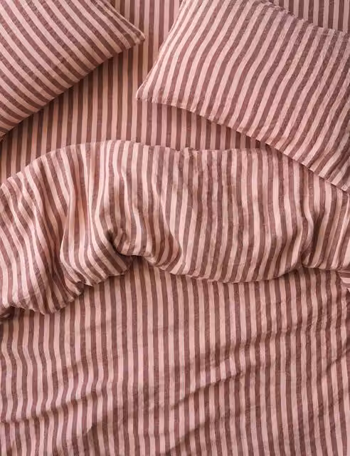 Piglet in Bed Pembroke Stripe Linen Rich Duvet Cover in Red Mix
