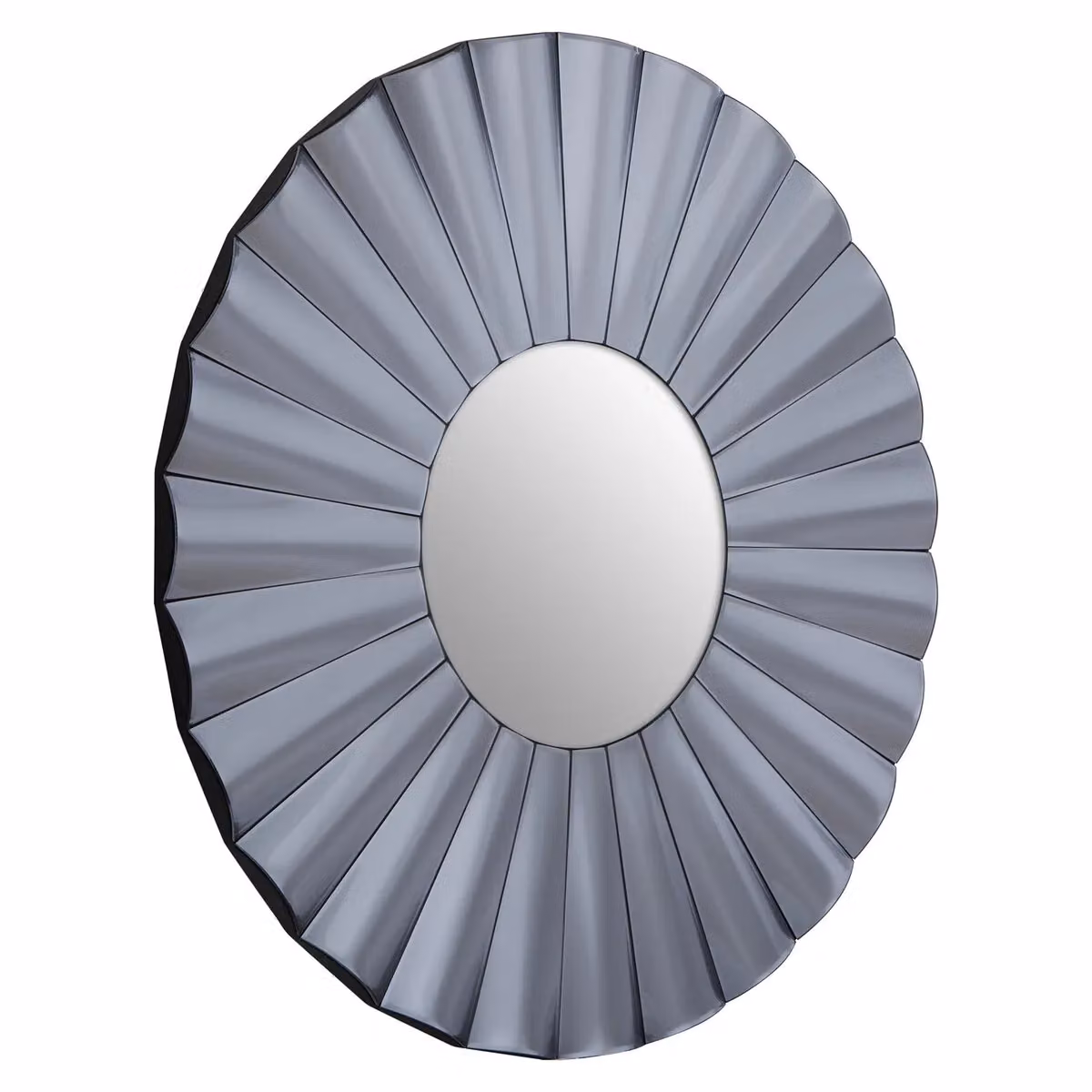 Orsina Contemporary Round Silver and Grey Wall Mirror with Floral Wood and Glass Design – 2