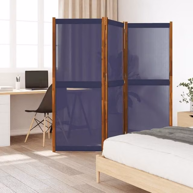 Berkfield Home 3-Panel Acacia Wood Room Divider in Dark Blue, H 210 cm x W 180 cm – 1