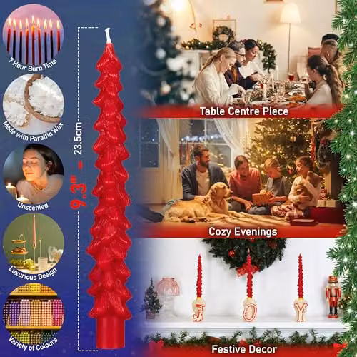 Deco Express Christmas Tree Dinner Candle Set of 6 in Red – 4