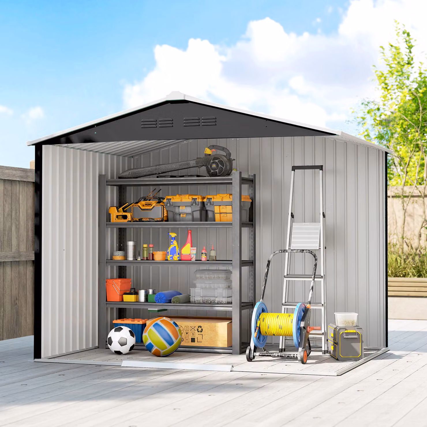Outsunny Galvanised Steel Pent Shed with Double Doors and Side Vent, Dark Grey, W: 243.84 cm, D: 183.0 cm, H: 191.0 cm – 5