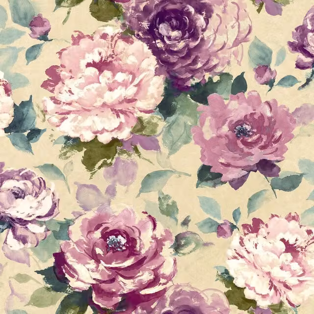 Wallquest Villa Rosa Floral Chintz Botanical Wallpaper in Purple, Pink and Yellow Multicolour