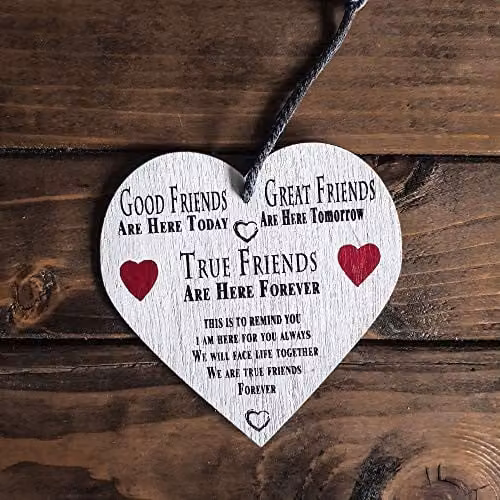 Marco Paul Rustic Wooden Good Friends Heart Shaped Wall Plaque in Beige