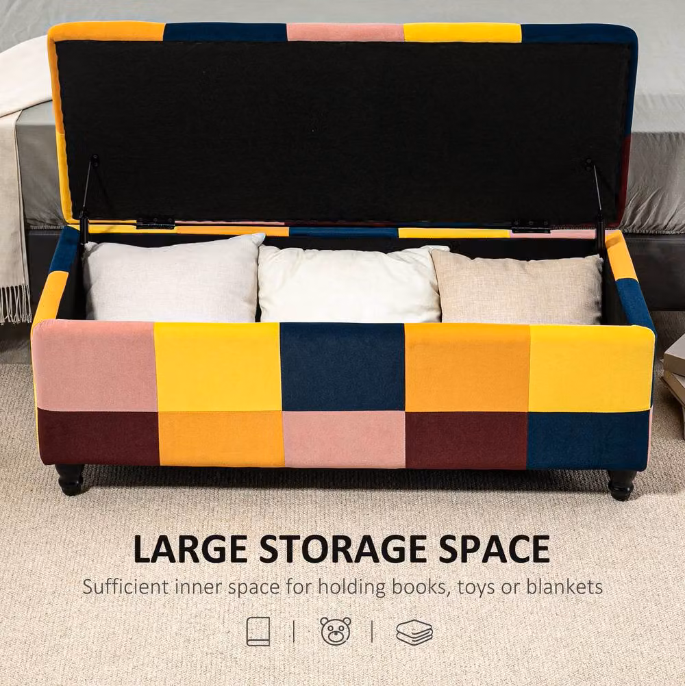STILVORA Multicolour Velvet Storage Ottoman with Rectangular Wood Frame – 4
