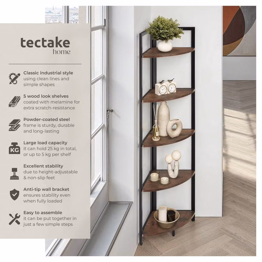 tectake Castlebar 5 Tier Industrial Corner Shelving Unit in Brown and Black – 2