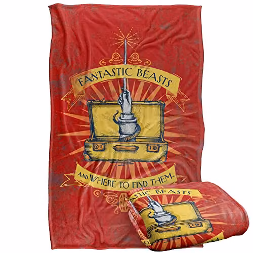 LOGOVISION Fantastic Beasts Magic Briefcase Illustration Super Soft Fleece Throw Blanket, Multicolour, W: 91 cm, D: 147 cm