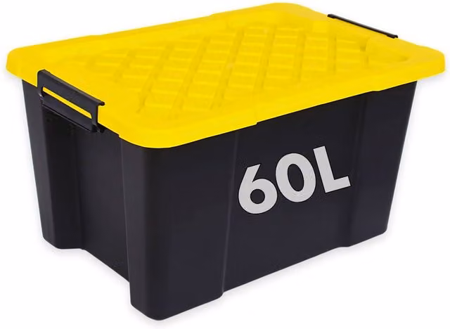 Novecrafto Black Plastic Stackable Storage Box with Lid and Handles, Large