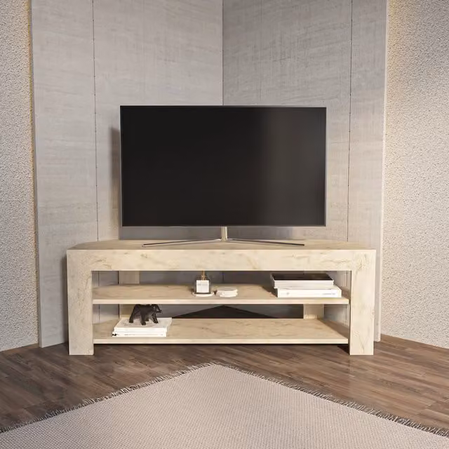 Decorotika Rita Corner TV Unit in Travertine Beige and Bronze