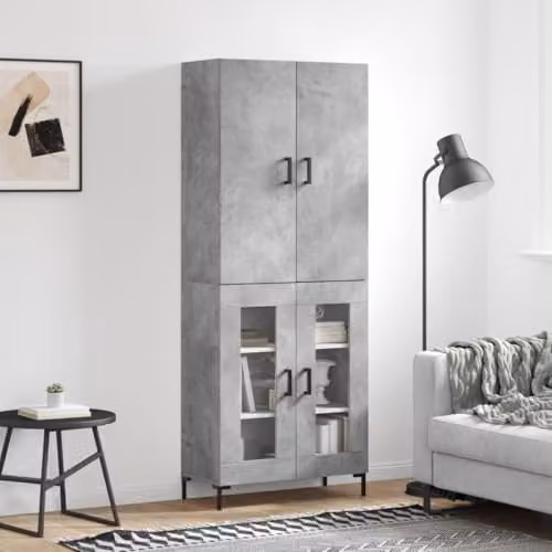 vidaXL Modern Grey Highboard with Glass Doors and Internal Shelves, W/D/H: 69.5 x 34 x 180 cm – 2