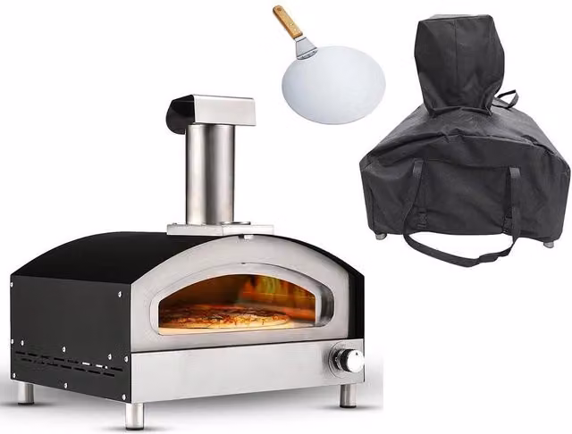 Haven Gas Powered Pizza Oven with Stone Base and Paddle in Black and Silver – 1