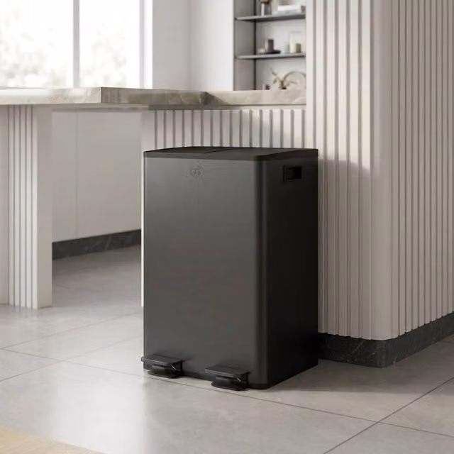 STILVORA 56L Dual Kitchen Bin with Pedal Lid and Soft Close, Black