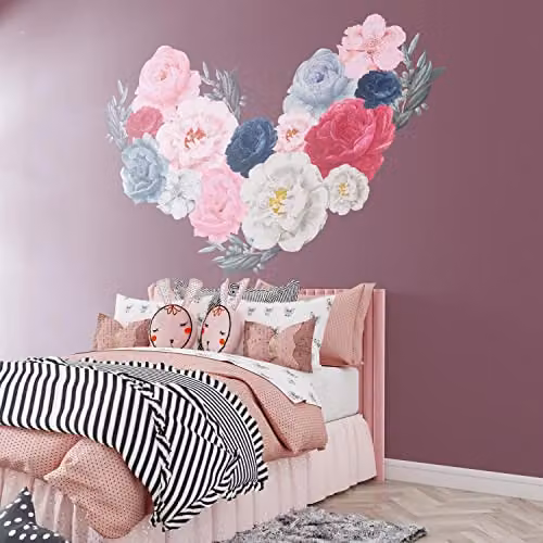 WALPLUS Removable Floral Wall Stickers in Blue and Pink, 18 Piece Botanical Set for Nursery and Kids Bedroom Decor – 2