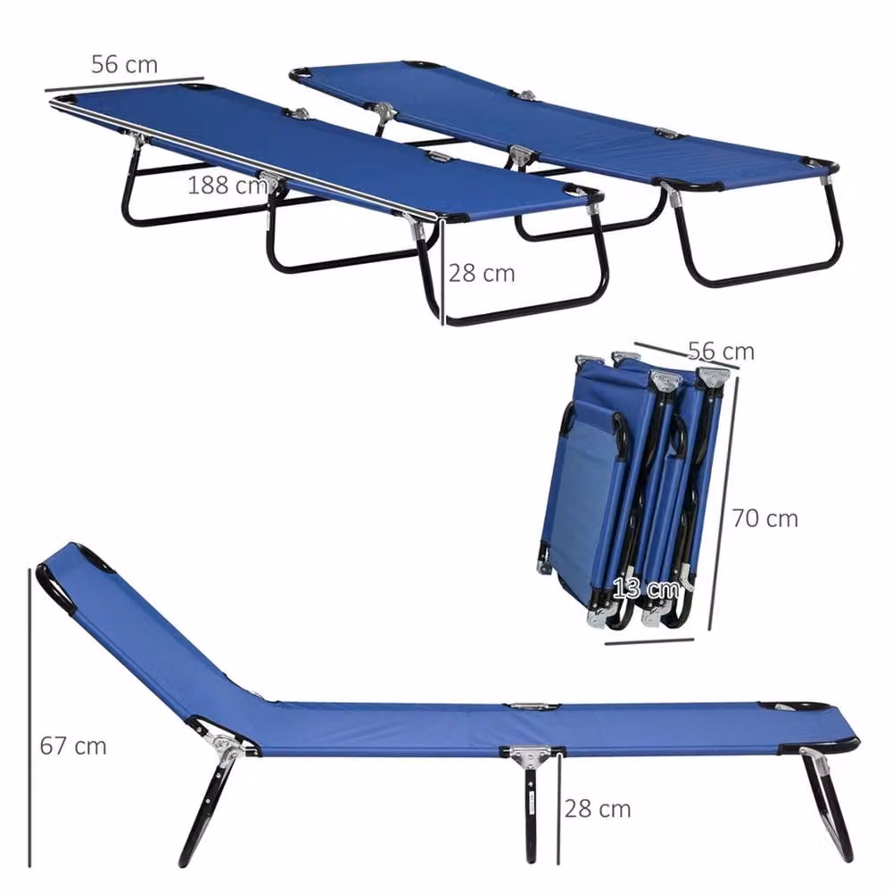 NESTLUNE Set of 2 Folding Sun Loungers with Adjustable Headrest in Blue, W/D/H: 100 x 60 x 28 cm – 2