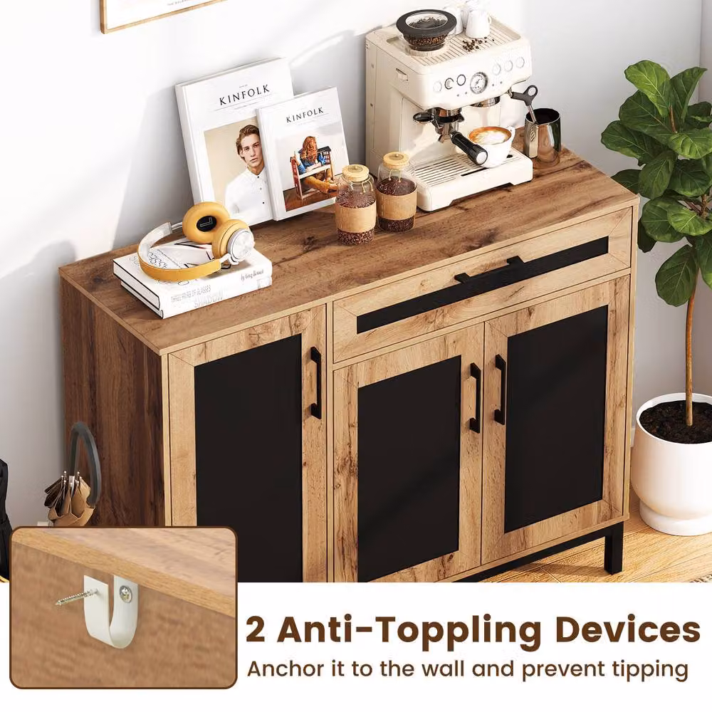 Costway Sideboard Buffet Cabinet Storage Organiser with Drawer and Removable Shelves in Natural Wood – 4