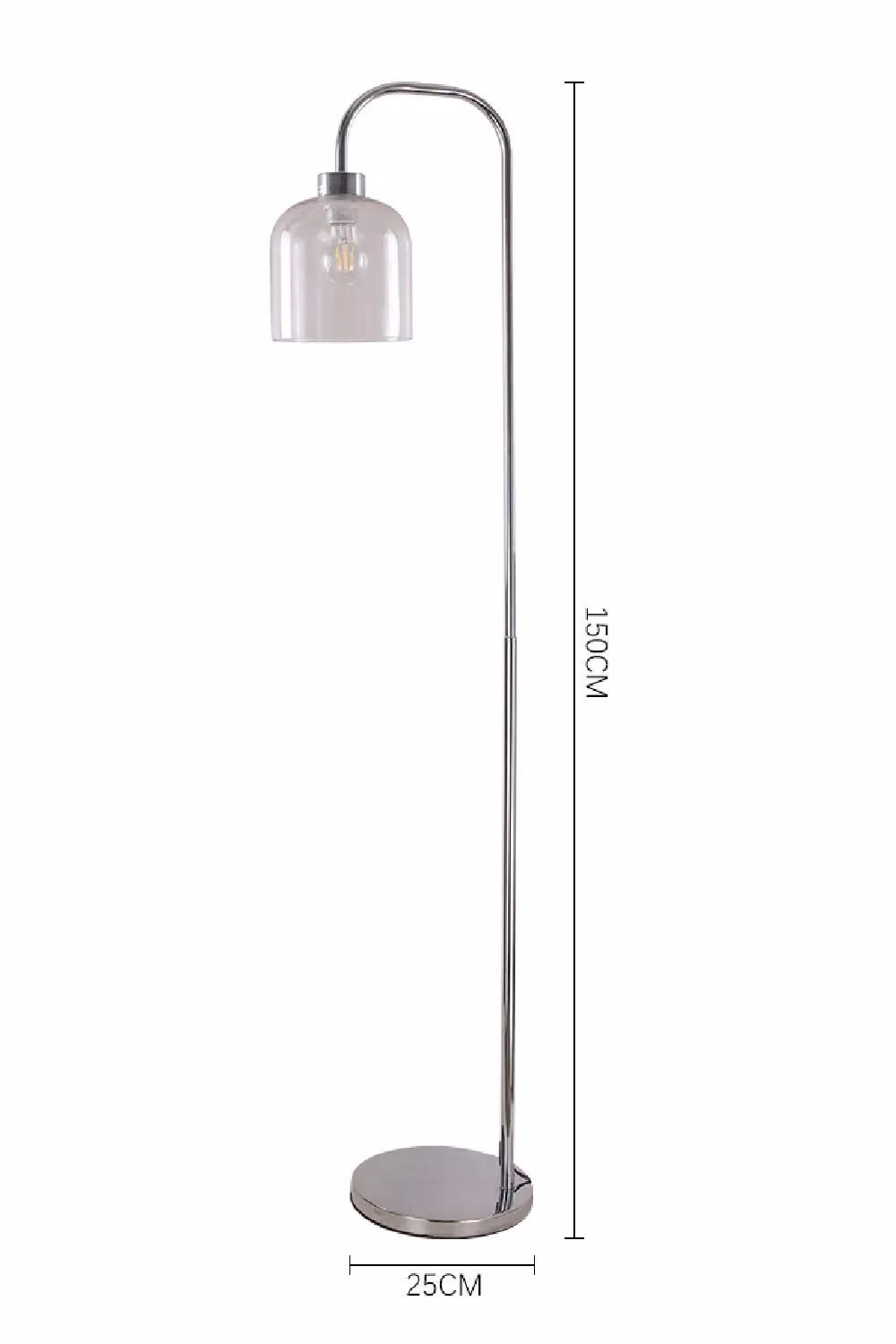 Living and Home Modern Chrome Floor Lamp in Silver with Transparent Glass – 3