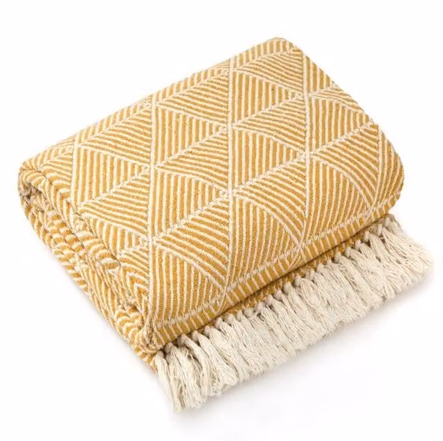 New Edge Blinds Geo Diamond Collection Woven Cotton Throw in Yellow, W/D/H: 228 x 254 cm
