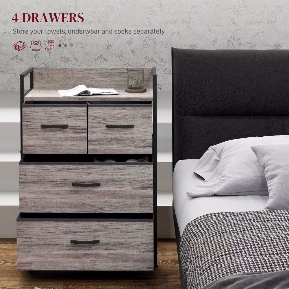 STILVORA Industrial Chest of 4 Drawers with Steel Frame in Grey Wood Effect – 2