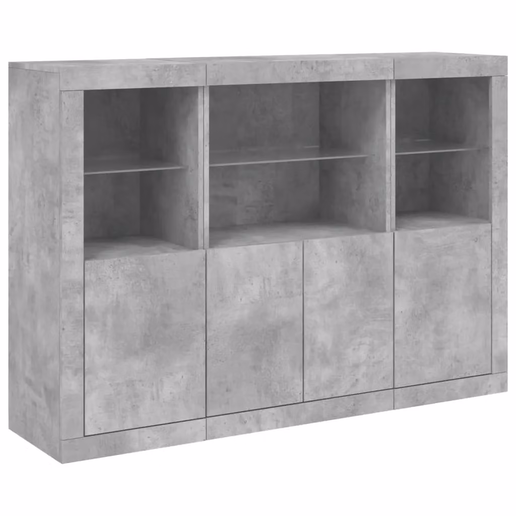 Berkfield Home Set of 3 Modern Concrete Grey Engineered Wood Sideboards with Integrated LED Lighting – 3