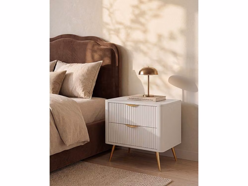 Vente-unique Elonaria Set of 2 Modern Bedside Tables with 2 Drawers in Beige and Gold – 3