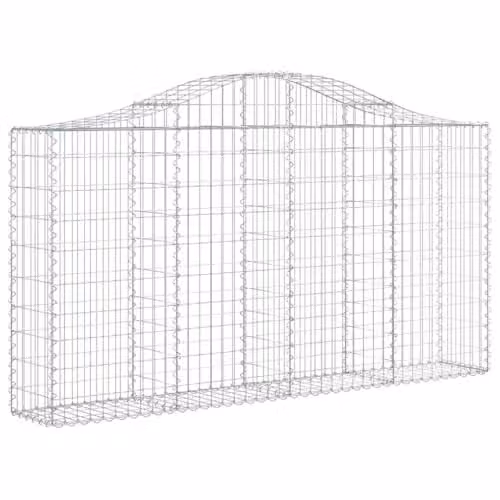 vidaXL 13-piece Arched Gabion Baskets in Silver Galvanised Steel, W/D/H: 200 x 30 x 100/120 cm