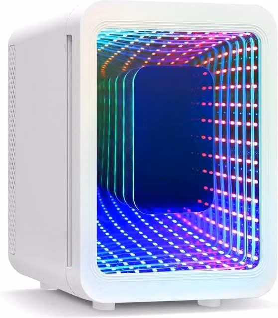 FLAVORA 4L Portable Mini Fridge with Mirror and RGB Light, White, W/D/H: 100 x 15 x 15 cm