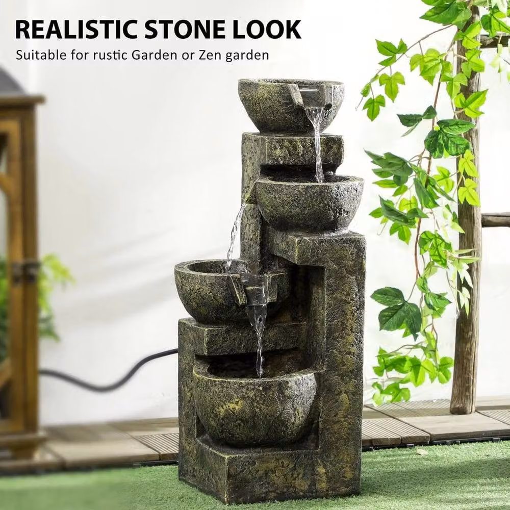 NESTLUNE Green Stone Cascade Garden Water Feature, W/D/H: 100 x 15 x 15 cm – 4