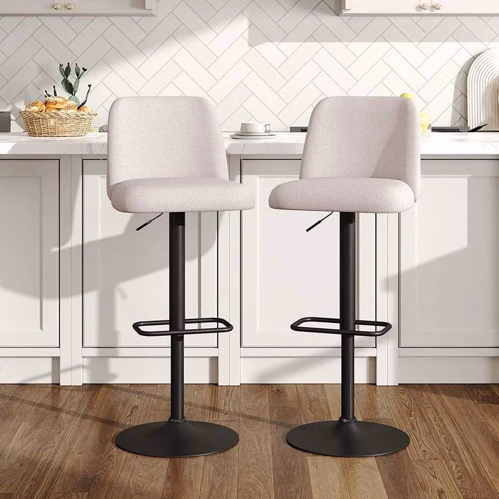 KORVIXA Modern Height-Adjustable Swivel Bar Stools Set of 2 in Beige – 2