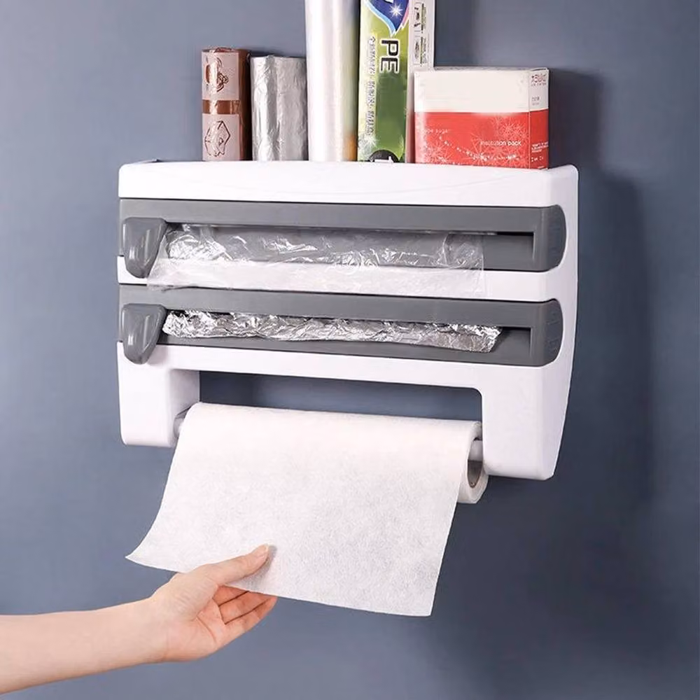 EONLION Wall Mounted Kitchen Paper Towel Roll Holder Rack with Shelf, White, Width: 100 cm – 2