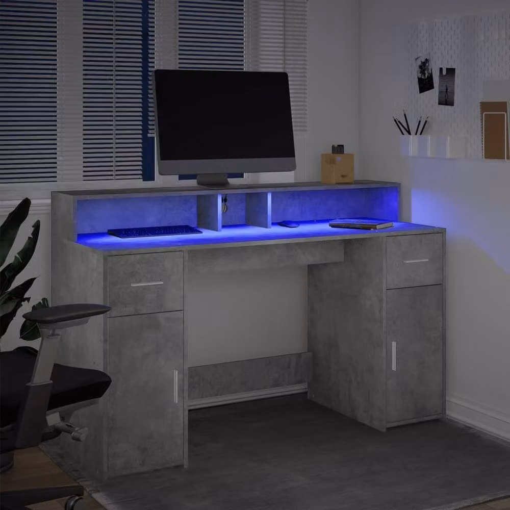 Berkfield Home Soft Desk with LED Lights in Concrete Grey, W/D/H: 140 x 55 x 91 cm – 4
