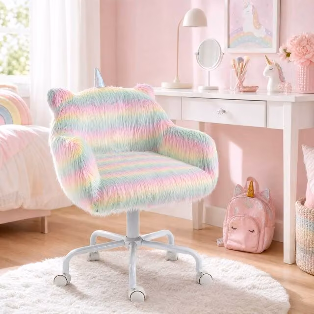 STILVORA Multicolour Striped Polyester Fabric Task Chair with Armrests and Wheels, W/D/H: 56 x 54 x 120 cm