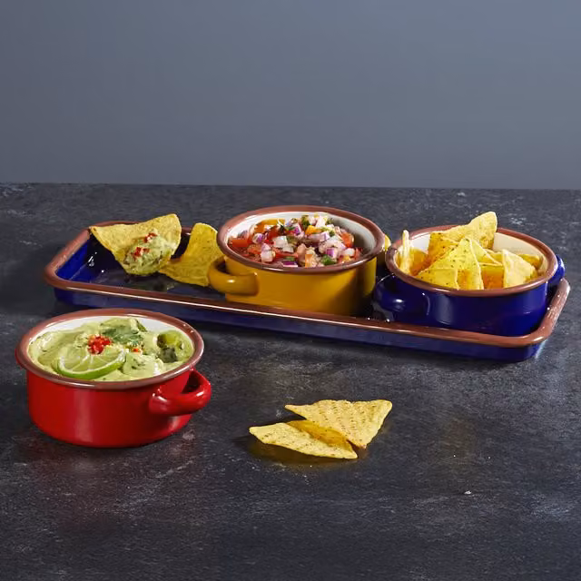 KitchenCraft World of Flavours Enamel Dip Bowl Set, Multicolour