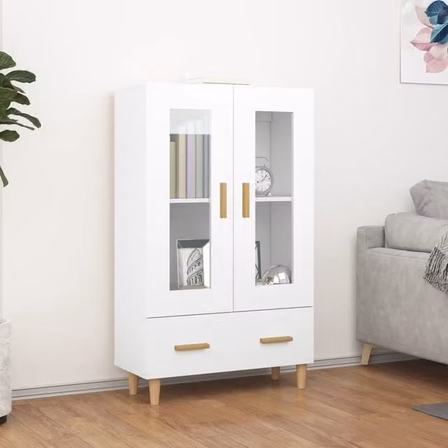 Berkfield Home White Highboard in MDF with Internal Shelves and Drawers W/D/H: 70 x 31 x 115 cm