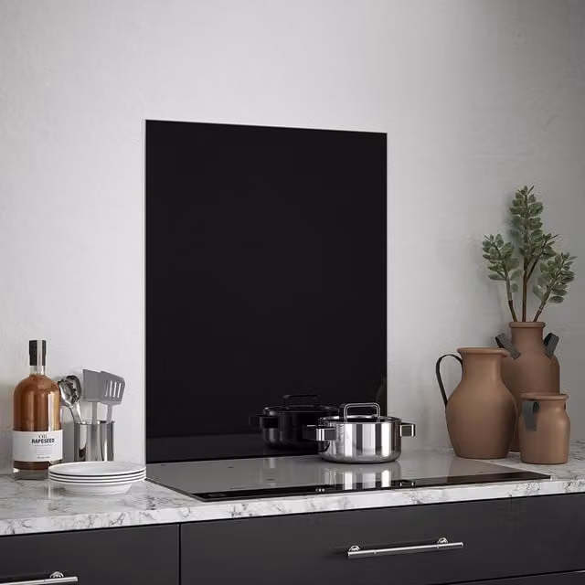 Generic Black Gloss Toughened Glass Kitchen Splashback, W: 60.0 cm, H: 75.0 cm