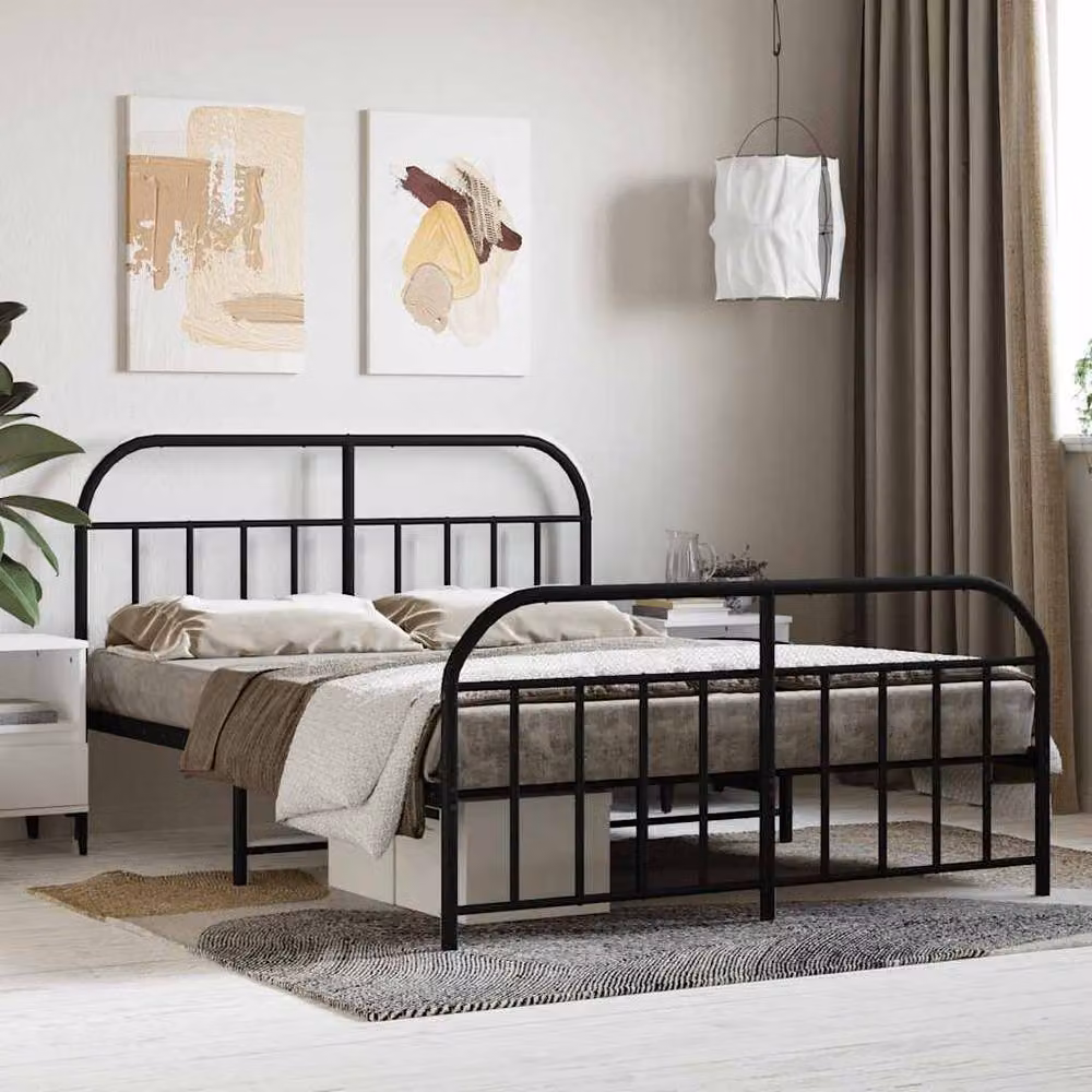 Berkfield Home Metal Bed Frame with Headboard and Footboard in Black, W/D/H: 140 x 200 cm – 2