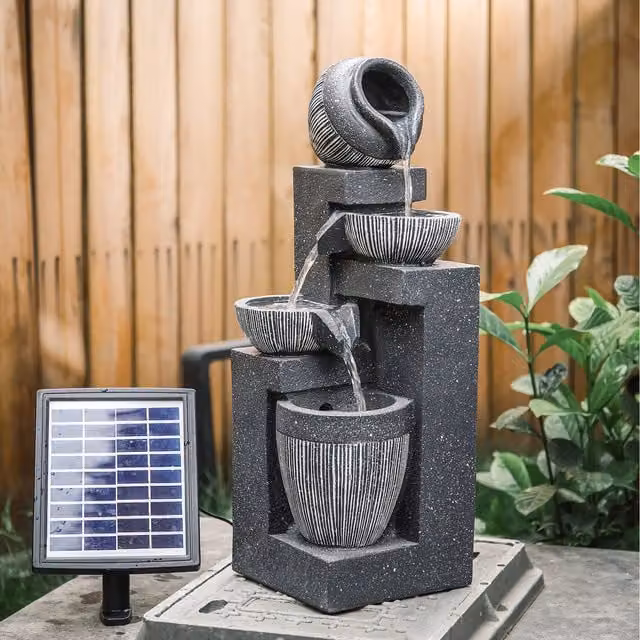 Livingandhome 4-Tier Cascade Tabletop Water Fountain in Grey Stone