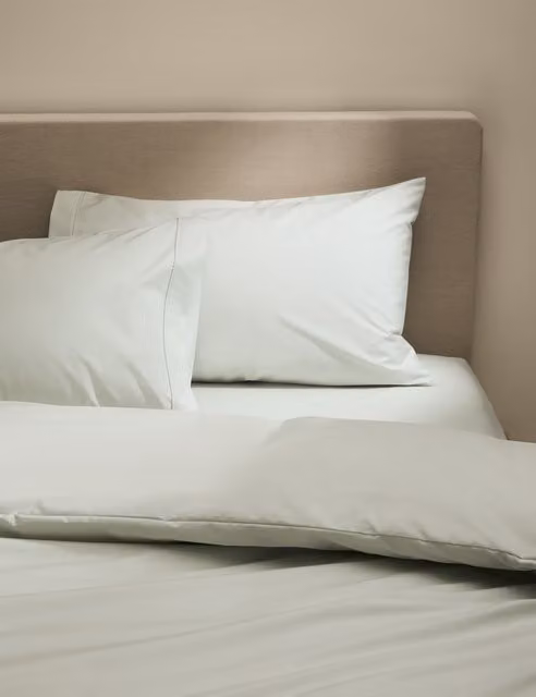 M&S 2 Pack King Size Egyptian Cotton Percale Pillowcases, 230 Thread Count, Light Duck Egg Blue
