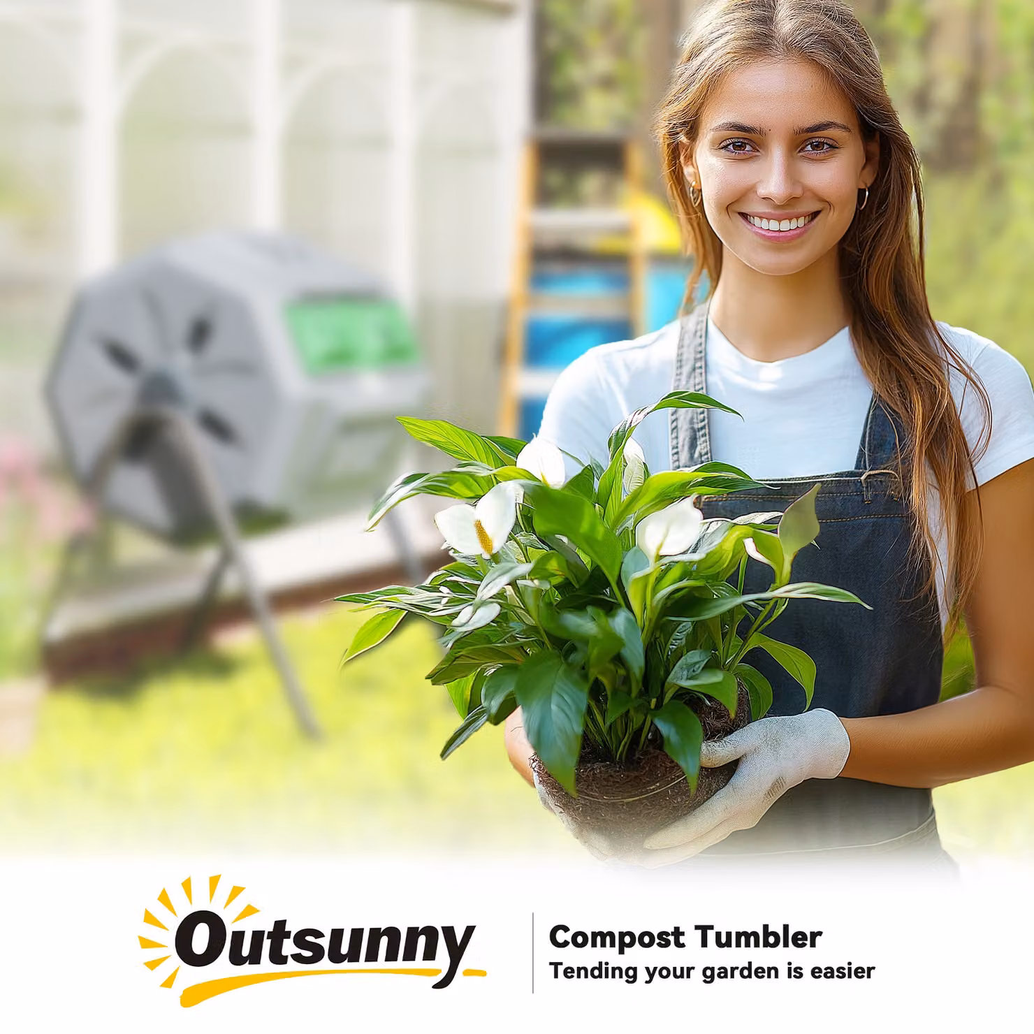 Outsunny 160L Dual Chamber Rotating Tumbling Compost Bin with Sliding Doors and Steel Frame, Grey – 5