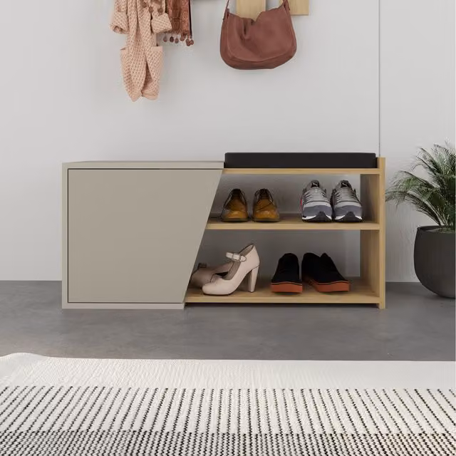 Decortie Fiona Modern Shoe Bench in Sandstone Oak