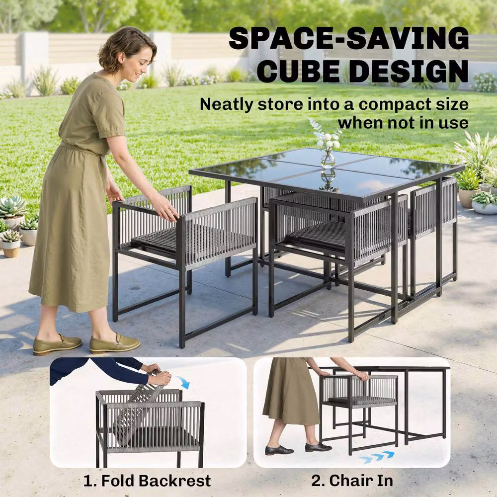 OUTSUNNY Modern Garden Dining Set with Square Table and Chairs in Matt Light Grey – 4