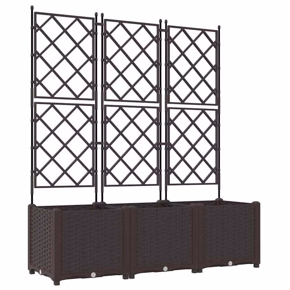 Berkfield Home Modern Garden Planter with Trellis, 3 Pieces, Brown, W/D/H: 120 x 40 x 143 cm – 2