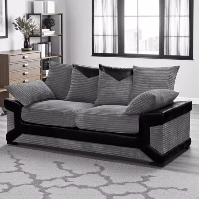Snug Furniture Birmingham Ltd Dino Jumbo 3 Seater Cord Sofa in Black and Grey