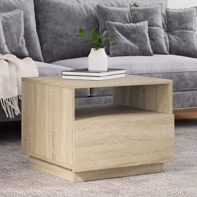 Berkfield Home Modern Coffee Table with LED Lights in Sonoma Oak Brown, W: 50 cm, D: 49 cm, H: 40 cm