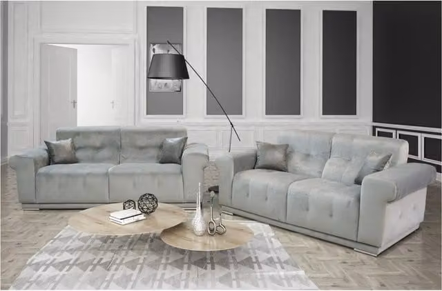 Furniture786ltd Luna Plush Grey L-Shape Sofa Set with 3-Seater, 2-Seater and Corner Element