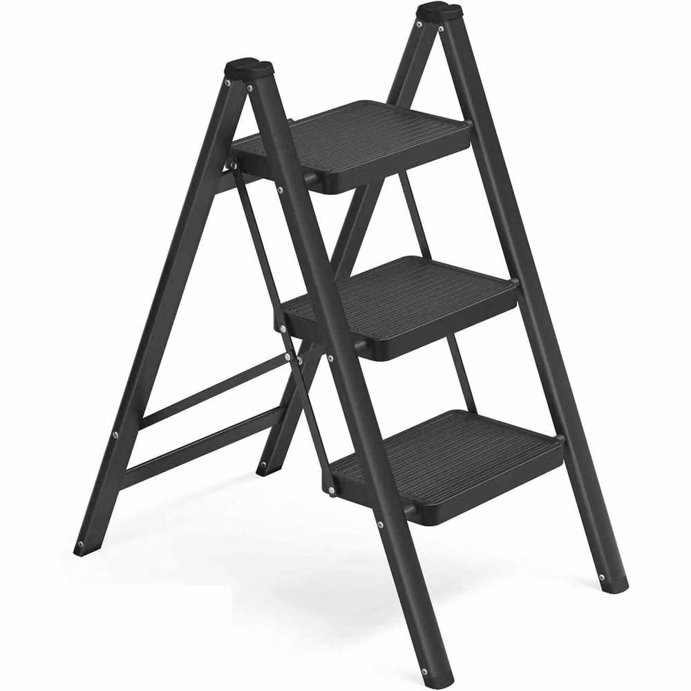 The Bazaarist Heavy Duty 3 Step Folding Steel Ladder in Black – 2