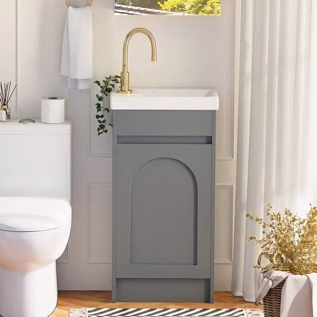 KEEPREAPER Modern Freestanding Bathroom Vanity Unit with Basin in Grey Lacquered Finish W/D/H: 40 x 39 x 81 cm