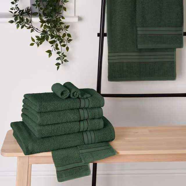 OHS 10 Pack of Fluffy 100% Cotton Bath Sheets in Dark Green – 1