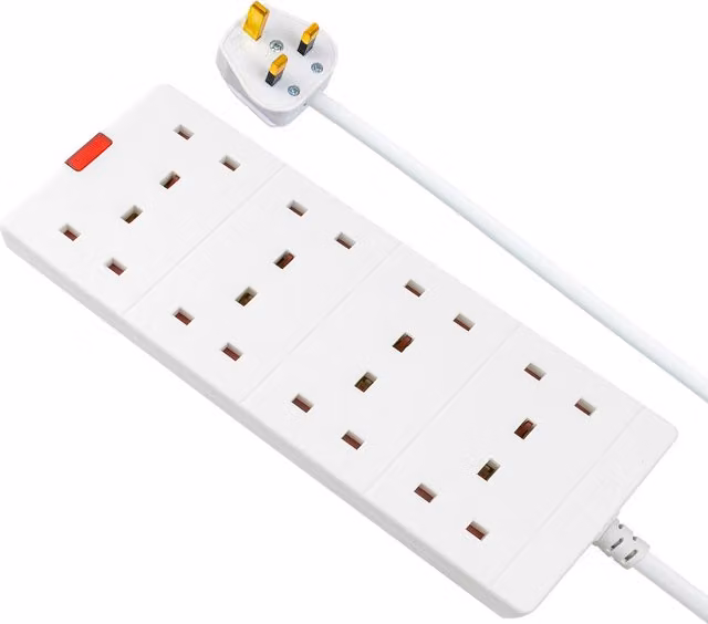 Masterplug 8 Socket Extension Lead with Power Indicator, 2m, White